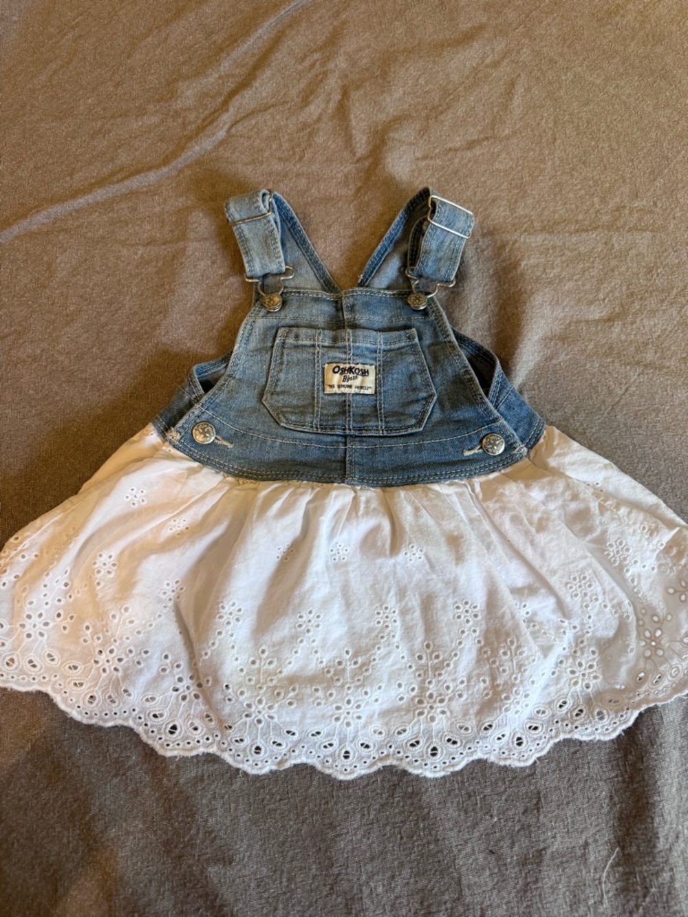 Osh Kosh B'gosh Baby Girls Overall Jumper Size 12m Jean White Eyelet Skirt